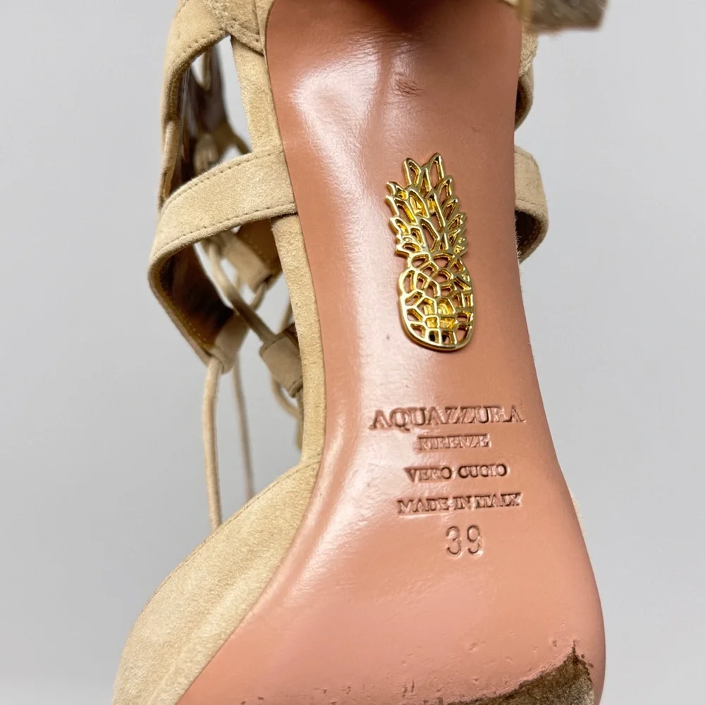 Aquazzura Suede Belgravia Lace Up Pointed Toe Pumps Size 39